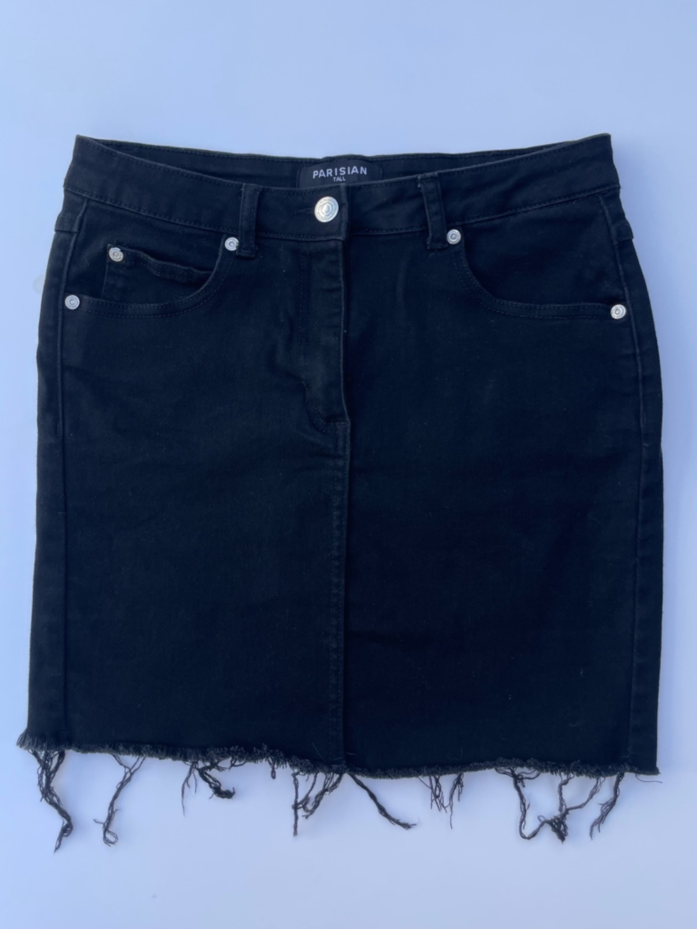 Black Frayed Hem Denim Mini Skirt